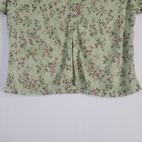 My Michelle Sheer Floral One Button Top sz M green multi forest fairy 90s style - Picture 3 of 7